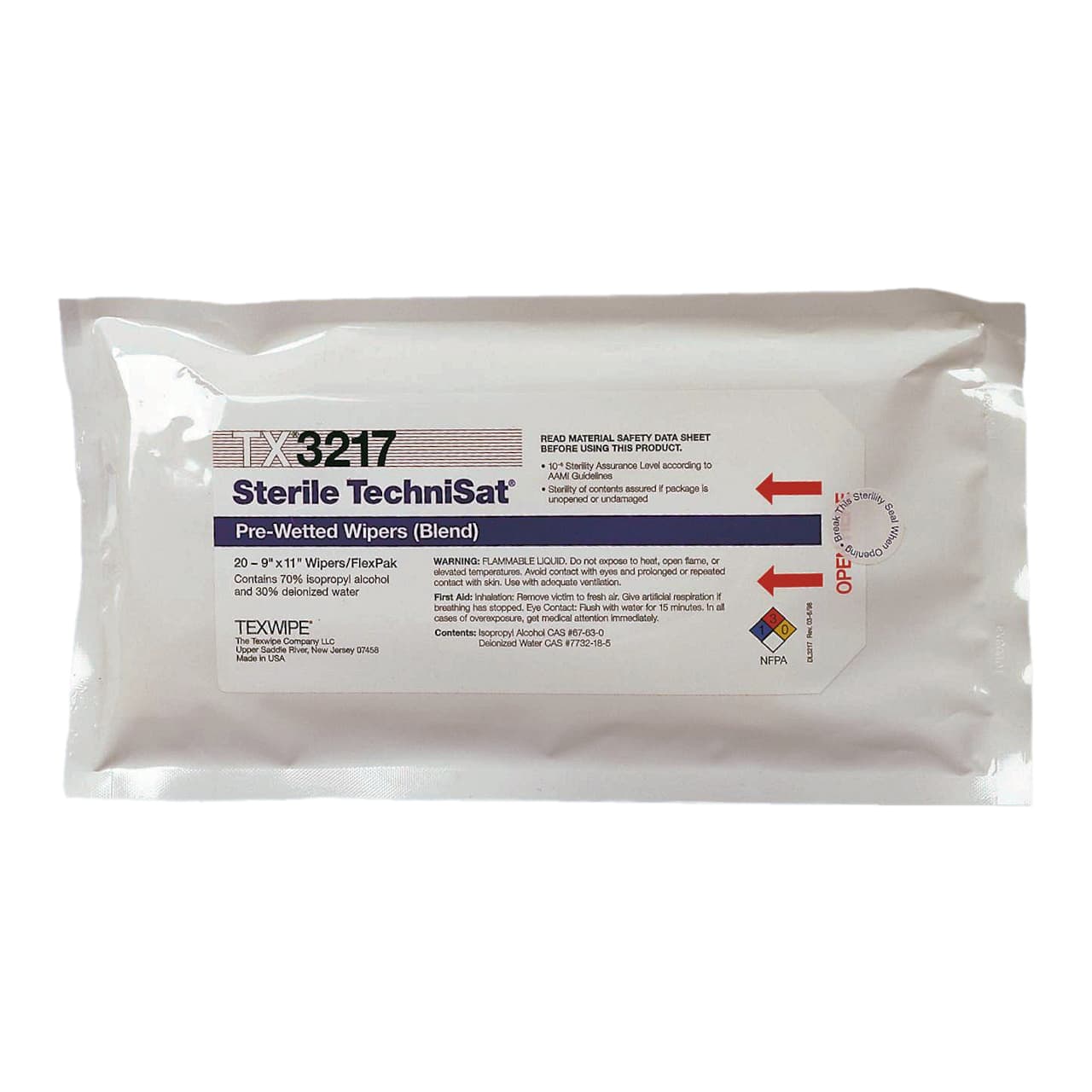 TechniSat Pre-Wetted Nonwoven Cleanroom Wipers, Sterile - Image 1