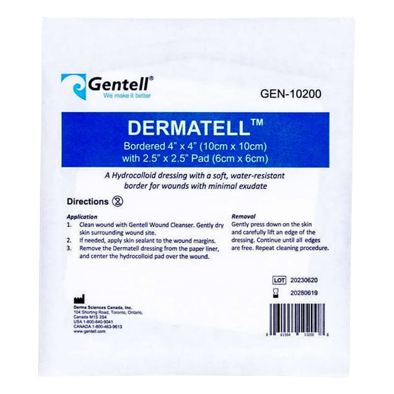 Gentell Dermatell Hydrocolloid Bordered Dressing, 4 x 4 Inch - Box of 10 - Image 1
