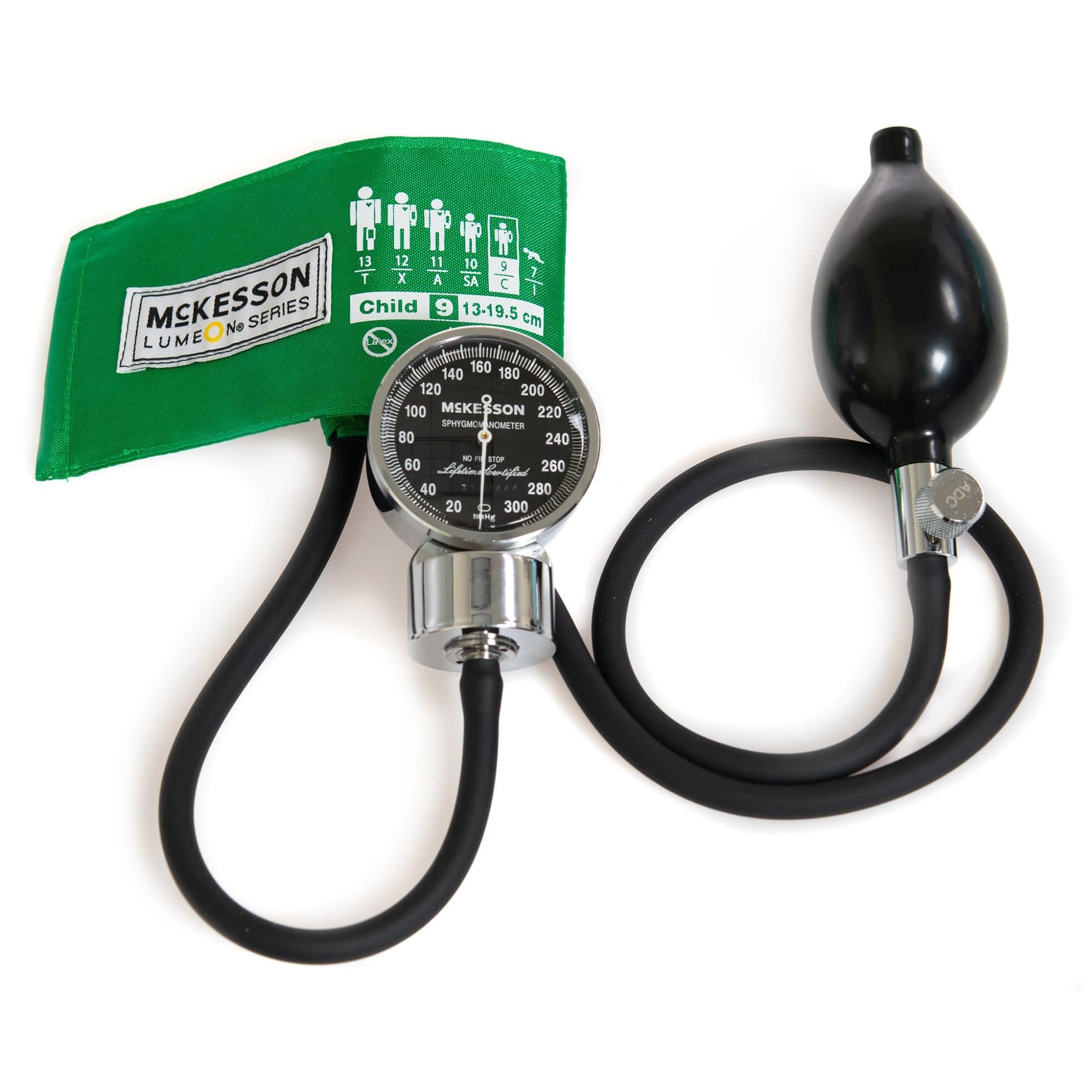 McKesson LUMEON Aneroid Sphygmomanometer Unit Latex Free Bladder Green Nylon Cuff - Box of 1 - Image 1