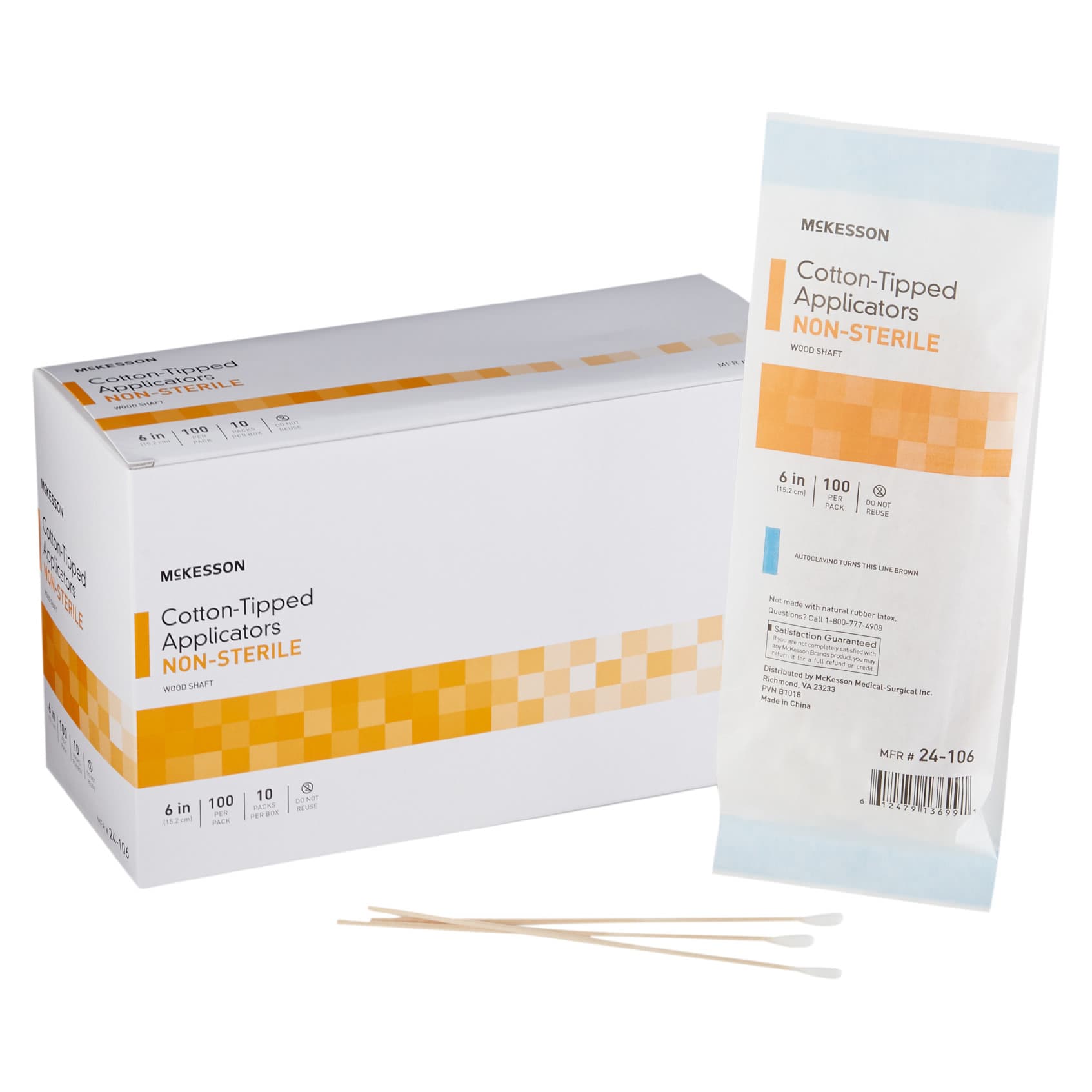 McKesson Cotton Tip Wood Shaft Non-Sterile Swabstick, 6 Inch - Box of 10 - Image 1