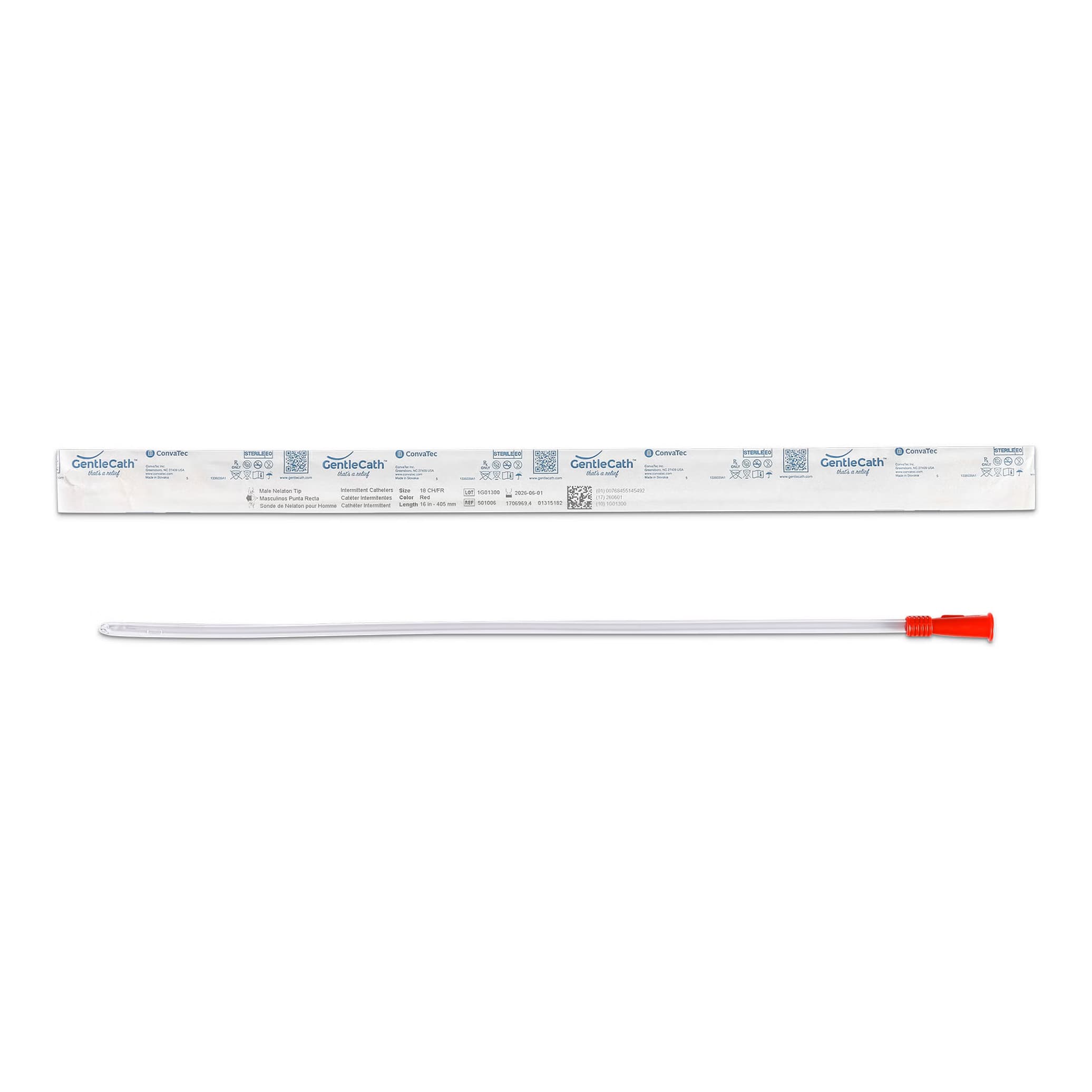 GentleCath Uncoated PVC Intermittent Catheter for Male, 18 Fr, 16" - Box of 100 - Image 1