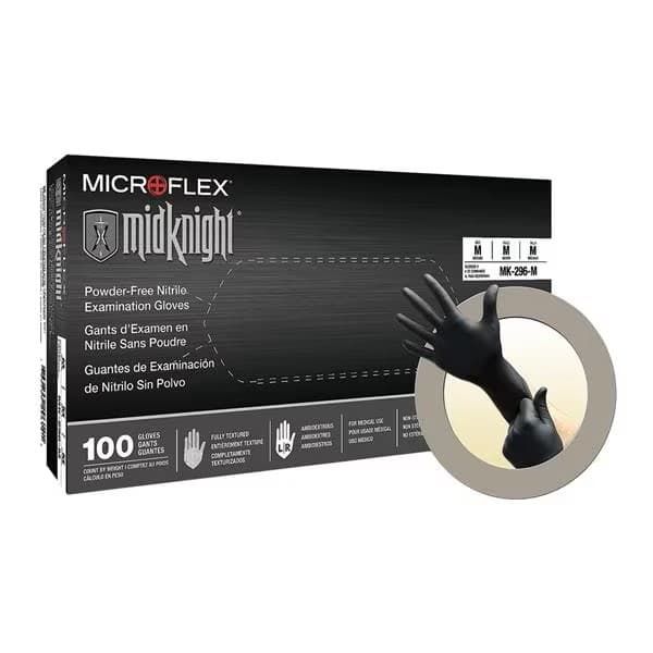 Microflex MidKnight Nitrile Exam Gloves, Medium - Box of 100 - Image 1