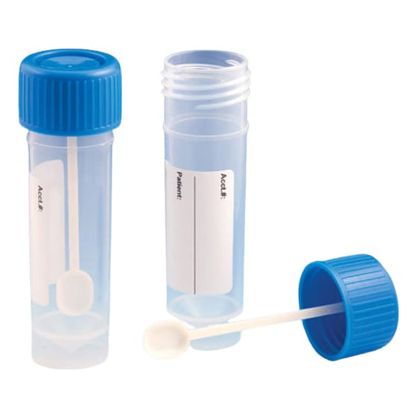 Globe Scientific Stool Specimen Container Plain Translucent with Blue Cap - Case of 500
