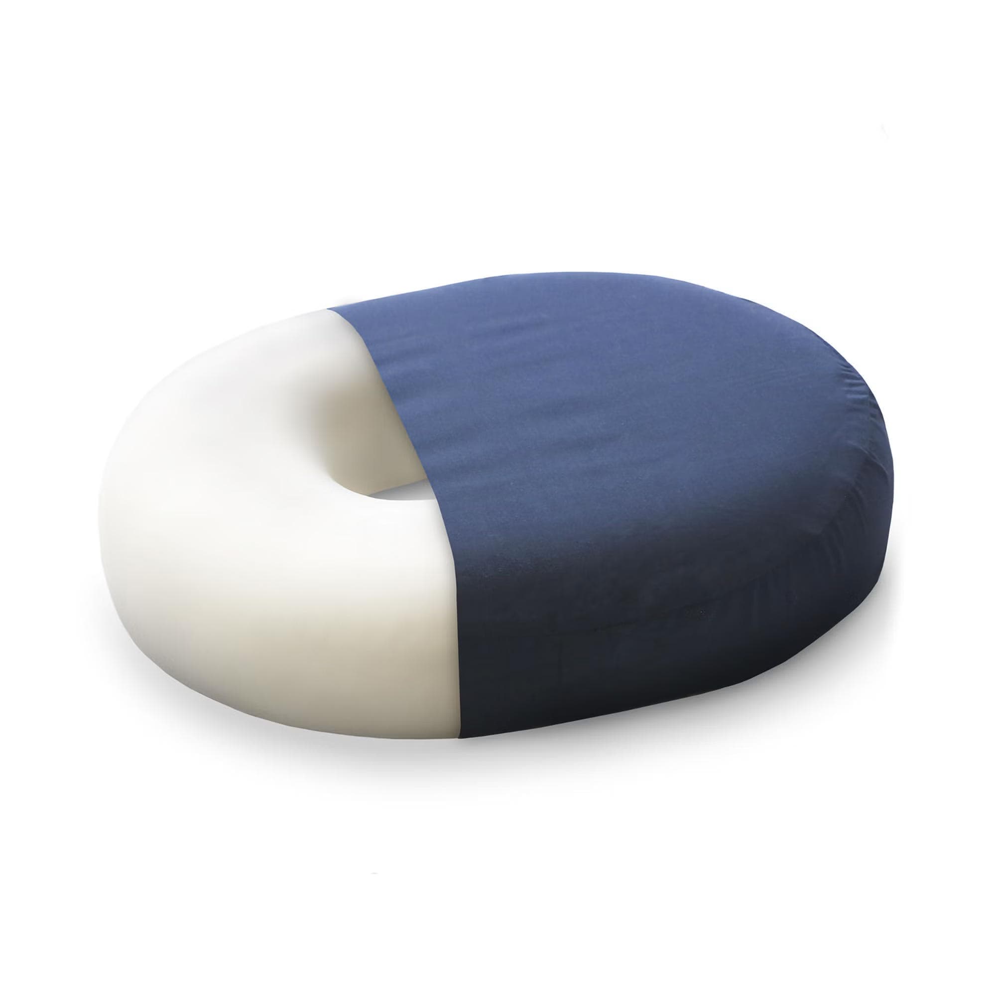 Mabis Healthcare Noninflatable Donut Seat Cushion With Navy Polyester-Cotton Cover, 13 x 16 x 3 Inch