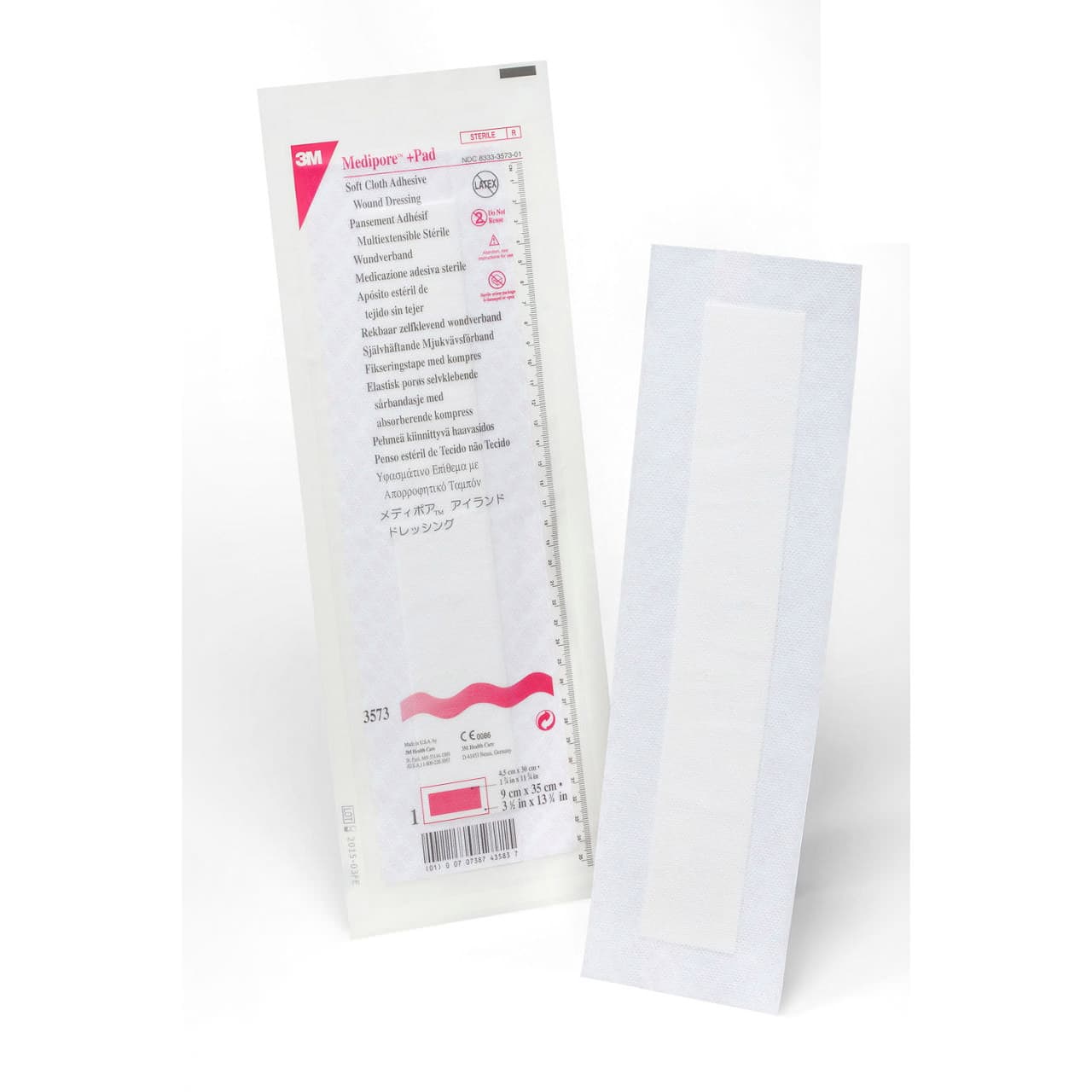 3M Medipore Plus Pad Soft Cloth Adhesive Wound Dressing, 3-1/2 x 13-3/4 Inch - Each - Image 1