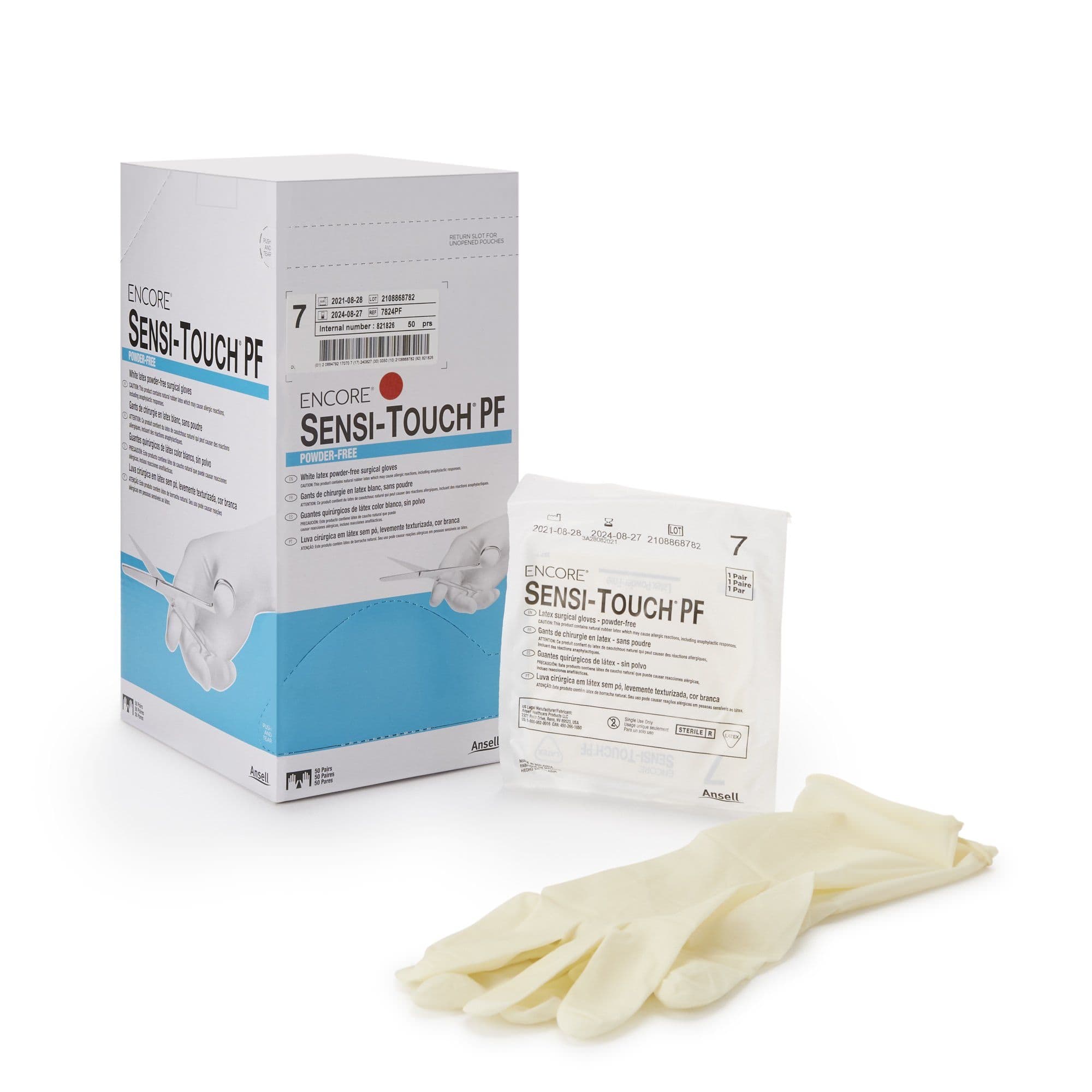 Ansell Surgical Gloves, Powder-Free, Latex, Beaded, Size 7 - Box of 100 - Image 1