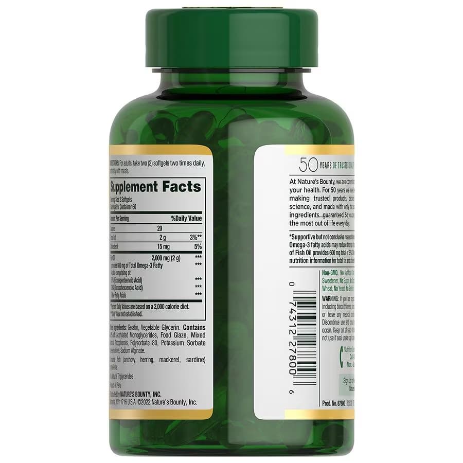 Nature's Bounty Omega-3 Fish Oil Odorless, 1000 mg - Bottle of 120 - Image 3