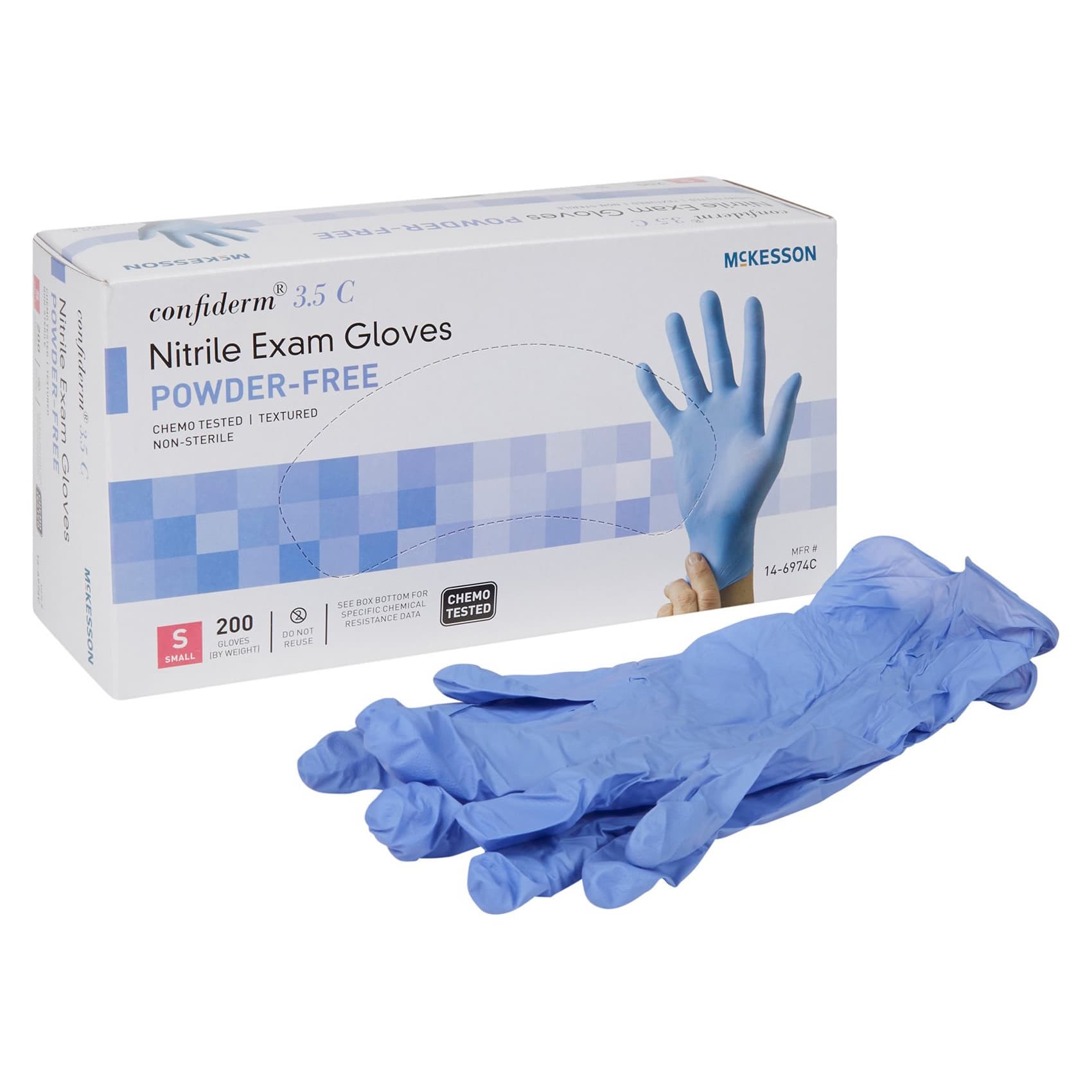 McKesson Confiderm 3.5C Nitrile Powder Free Exam Gloves, Blue, Small - Case of 2000 - Image 1