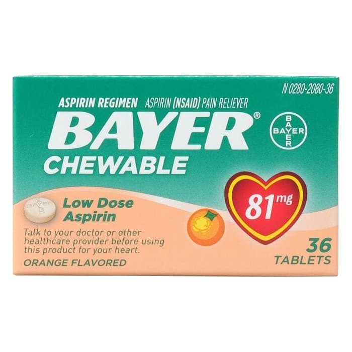 Bayer Chewable Aspirin 81 mg, Orange - Pack of 36