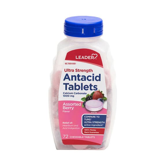 Leader Ultra Strength Antacid Chewable Tablets, Assorted Berry, 1000 mg, 72 Count - Each