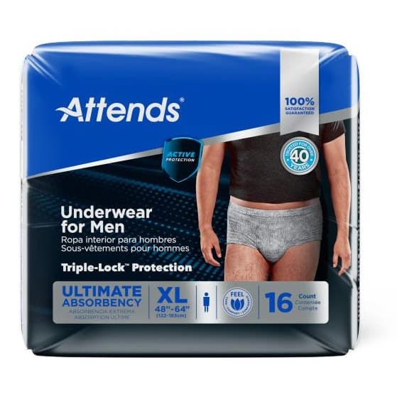 Attends Men's Discreet Absorbent Underwears, Extra Large - Package of 16 - Image 1