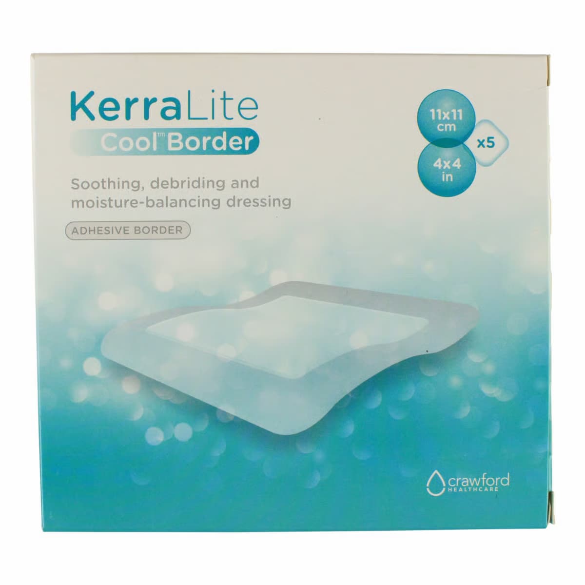 KerraLite Cool Adhesive Border Hydrogel Moisture Balancing Dressing, 4" x 4" - Box of 5 - Image 1