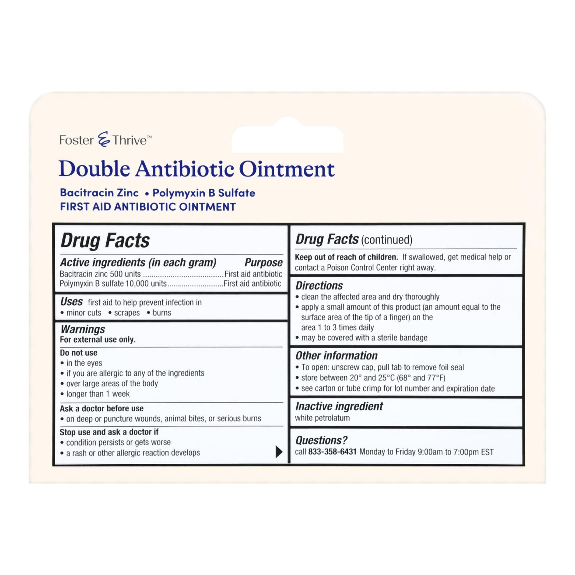 Foster and Thrive Bacitracin Zinc Polymyxin B Sulphate Ointment, 1 oz - Each - Image 2