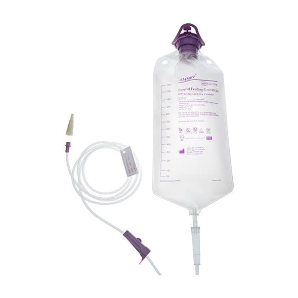 Alcor AMSure Gravity Feeding Bag Set with EnFit, 1200 mL - Case of 30 - Image 1