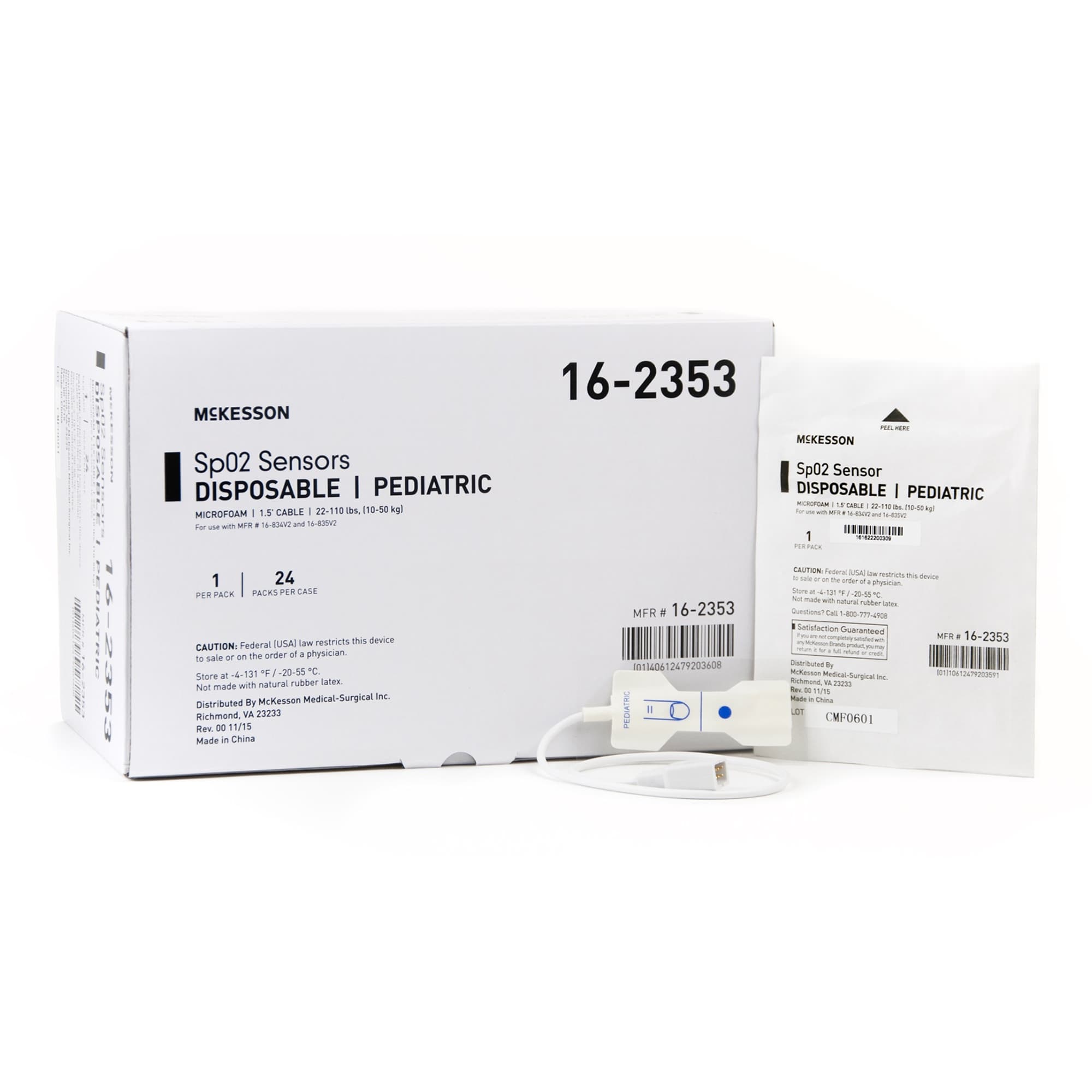 McKesson SPO2 Sensor 1.5 Foot Cord Finger Single Patient Use Pediatric - Image 1