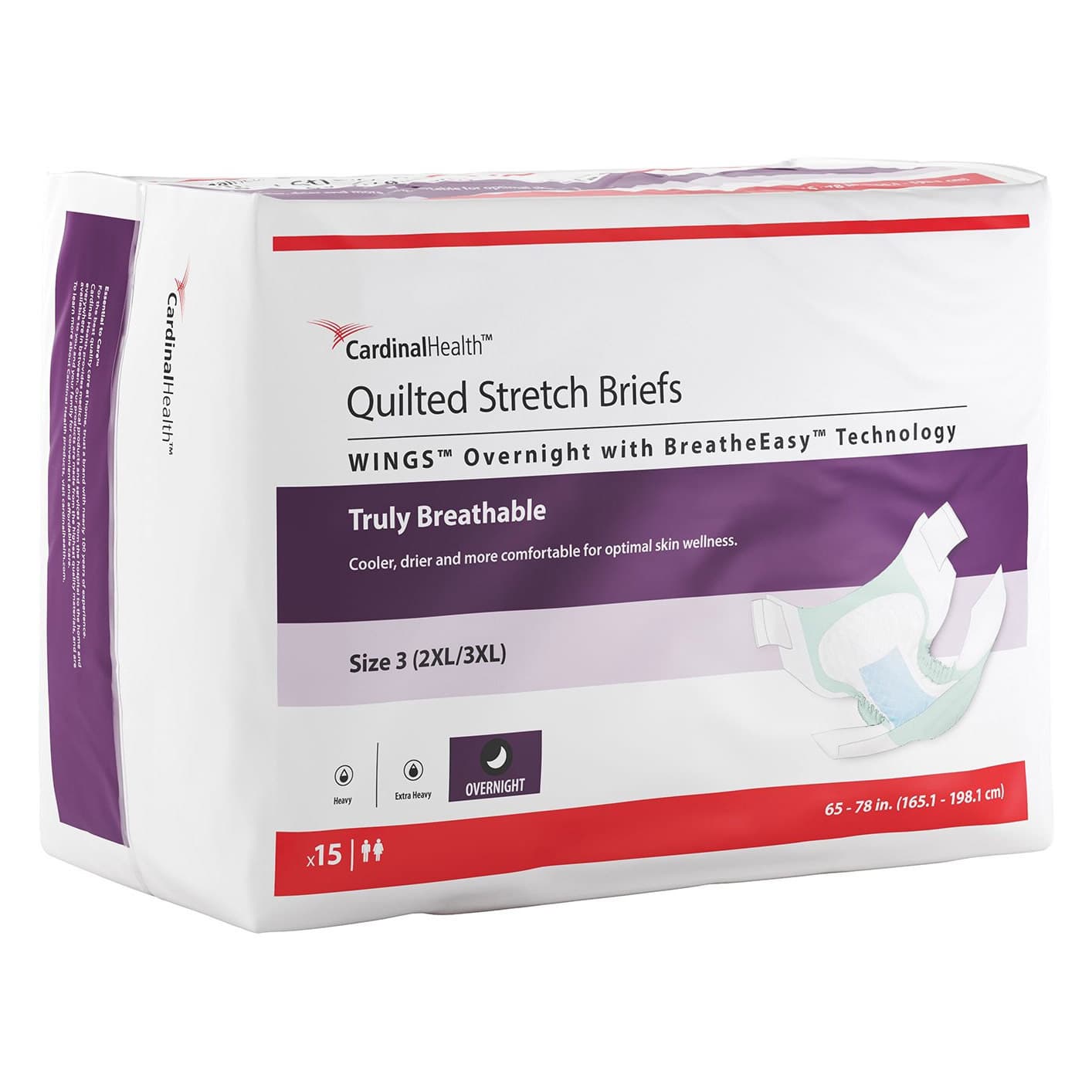 Cardinal Health Quilted Stretch Overnight Briefs, Unisex - Case of 60 - Image 1