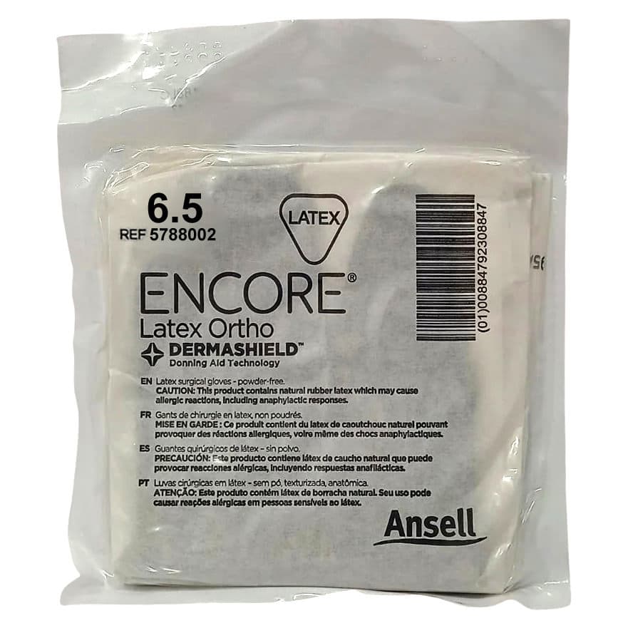 ENCORE Latex Ortho Surgical Glove Brown Beaded Cuff Ortho, Size 6.5 - Each - Image 1