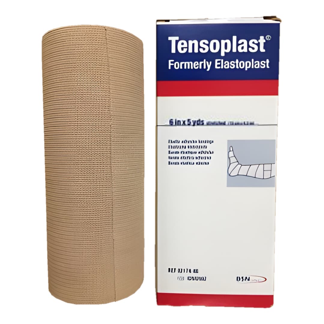 Tensoplast Elastic Adhesive Bandage, 6 Inch x 5 Yard, No Closure, Tan - Case of 12 - Image 1