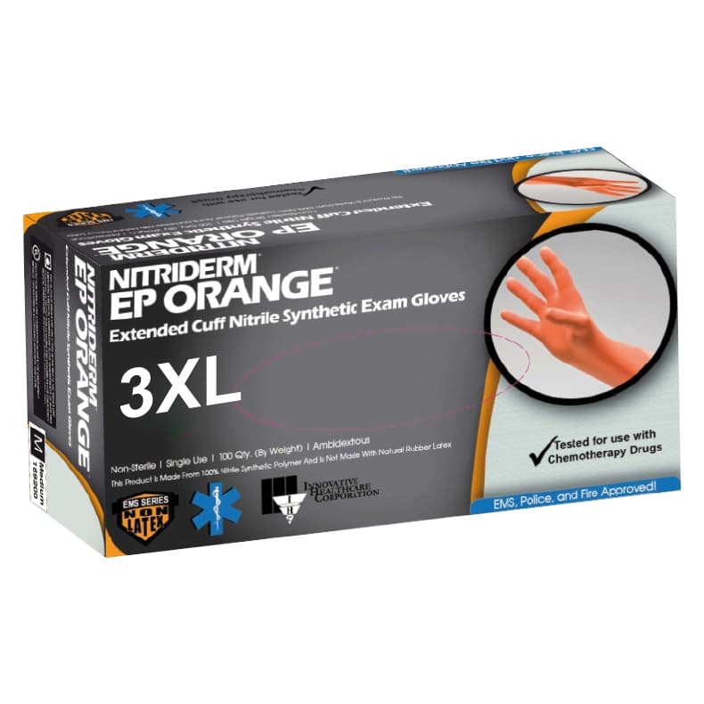 NitriDerm EP Orange Exam Glove 6.1 mil to 8.0 mil Range 0.16 mm (6.3 mil), 3XLarge - Case of 1000 - Image 1