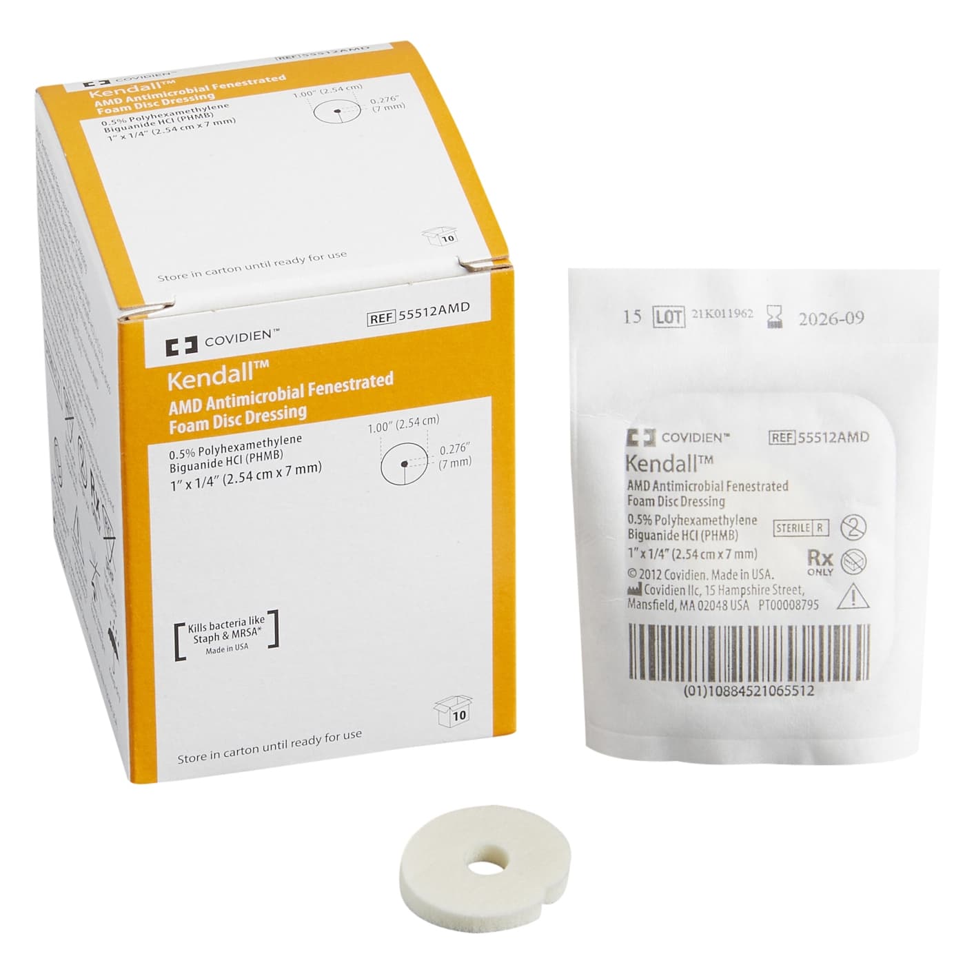 Kendall AMD Antimicrobial Foam Discs, 1 Inch Diameter, 7 mm Hole - Box of 10 - Image 1
