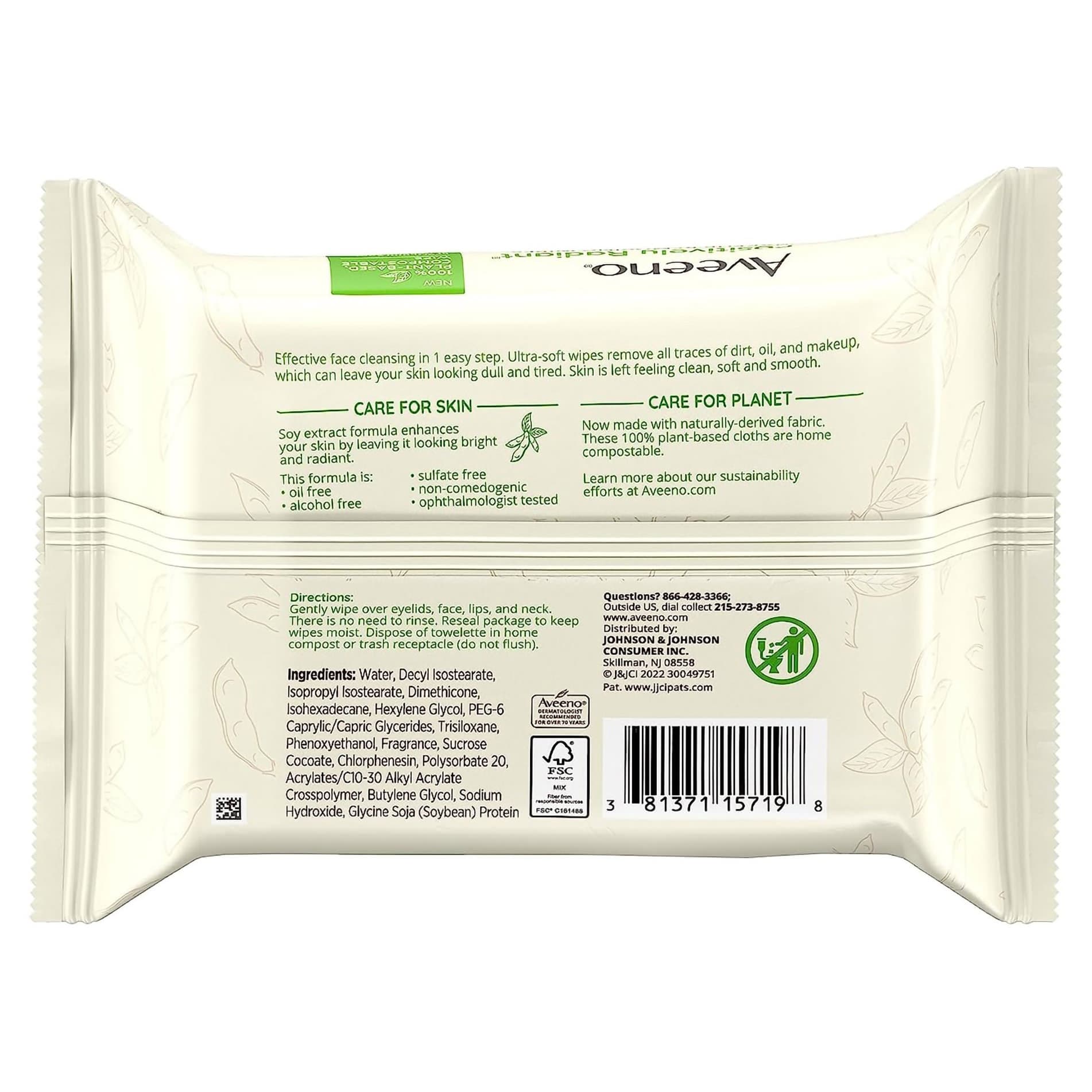Aveeno Positively Radiant Makeup Remover Wipes - Pack of 25 - Image 2
