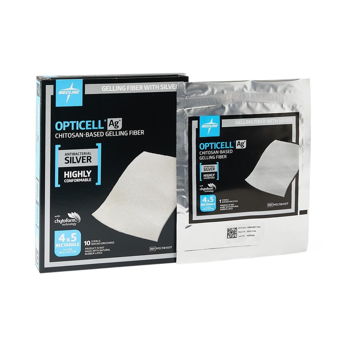 Opticell Ag+ Silver Antibacterial Gelling Fiber Dressing, 4 x 5 Inch - Case of 50 - Image 1
