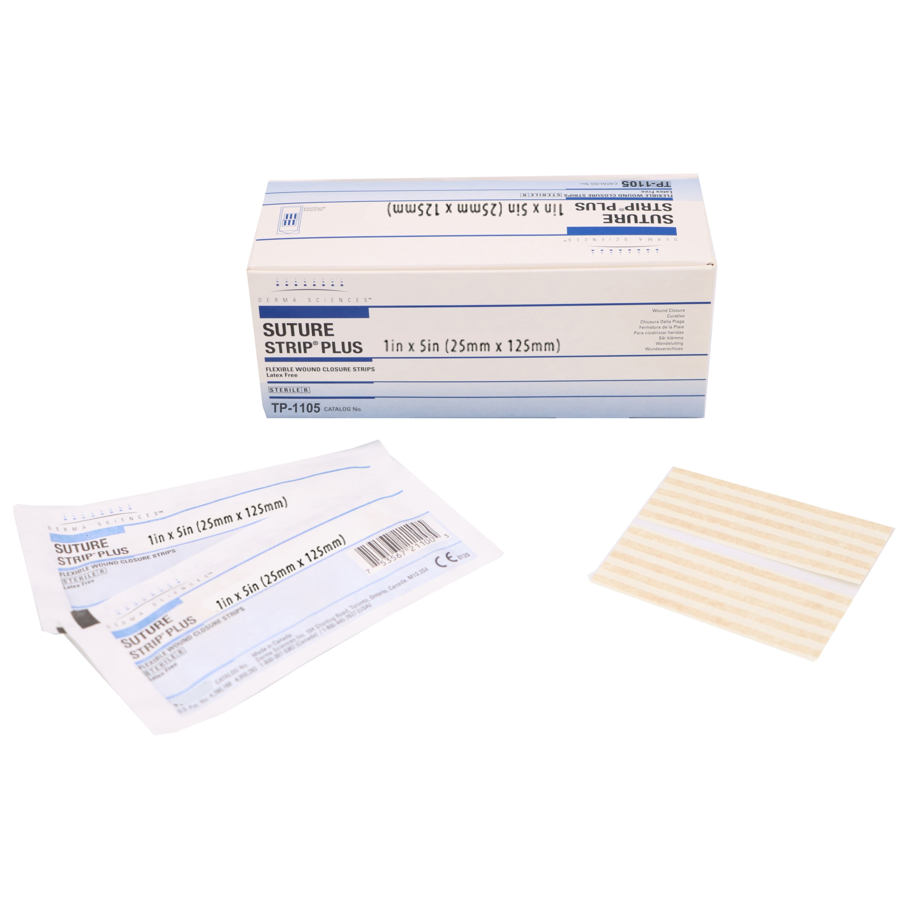Suture Strip Plus Flexible Wound Closure Strips, Sterile, 1 x 5 Inch - Box of 100 - Image 1