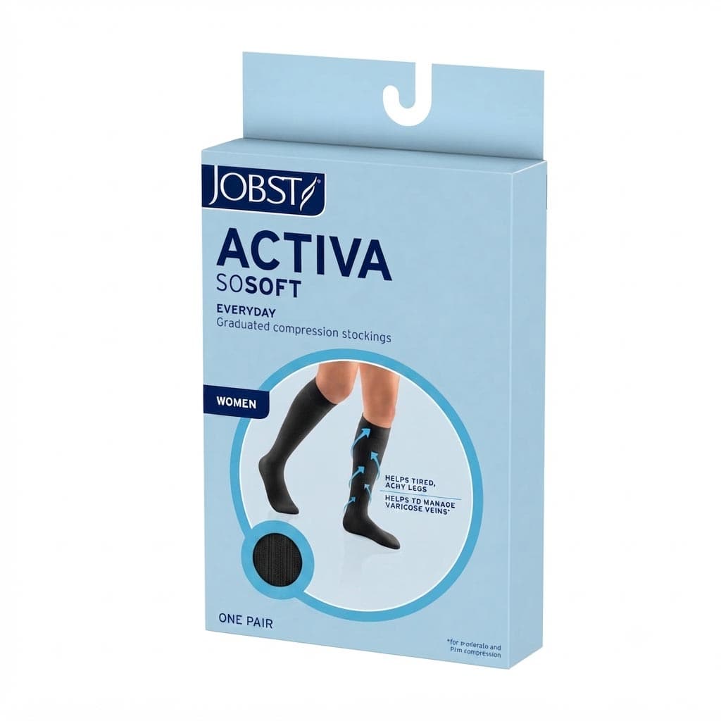 Jobst Activa SoSoft Brocade 8-15mmHg Knee High Compression Stocking, Closed Toe, Black, Large - Pair - Image 1