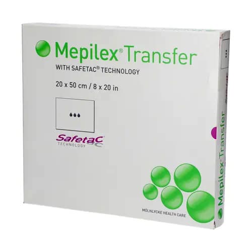 Mepilex Transfer Non Border Silicone Adhesive Foam Dressing, 8 x 20 Inch - Case of 24 - Image 1