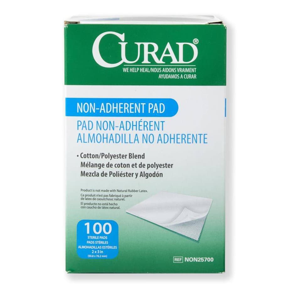 Medline Curad Sterile Nonadherent Pad, 2 x 3 Inch - Box of 100 - Image 1