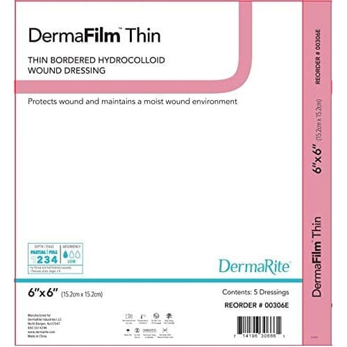 DermaFilm Thin Hydrocolloid Wound Dressing with Border, 6 x 6 Inch - Image 1