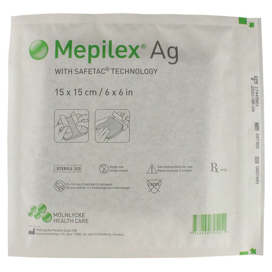 Mepilex Ag Antimicrobial Foam Dressing, 6 x 6 Inch - Each - Image 1