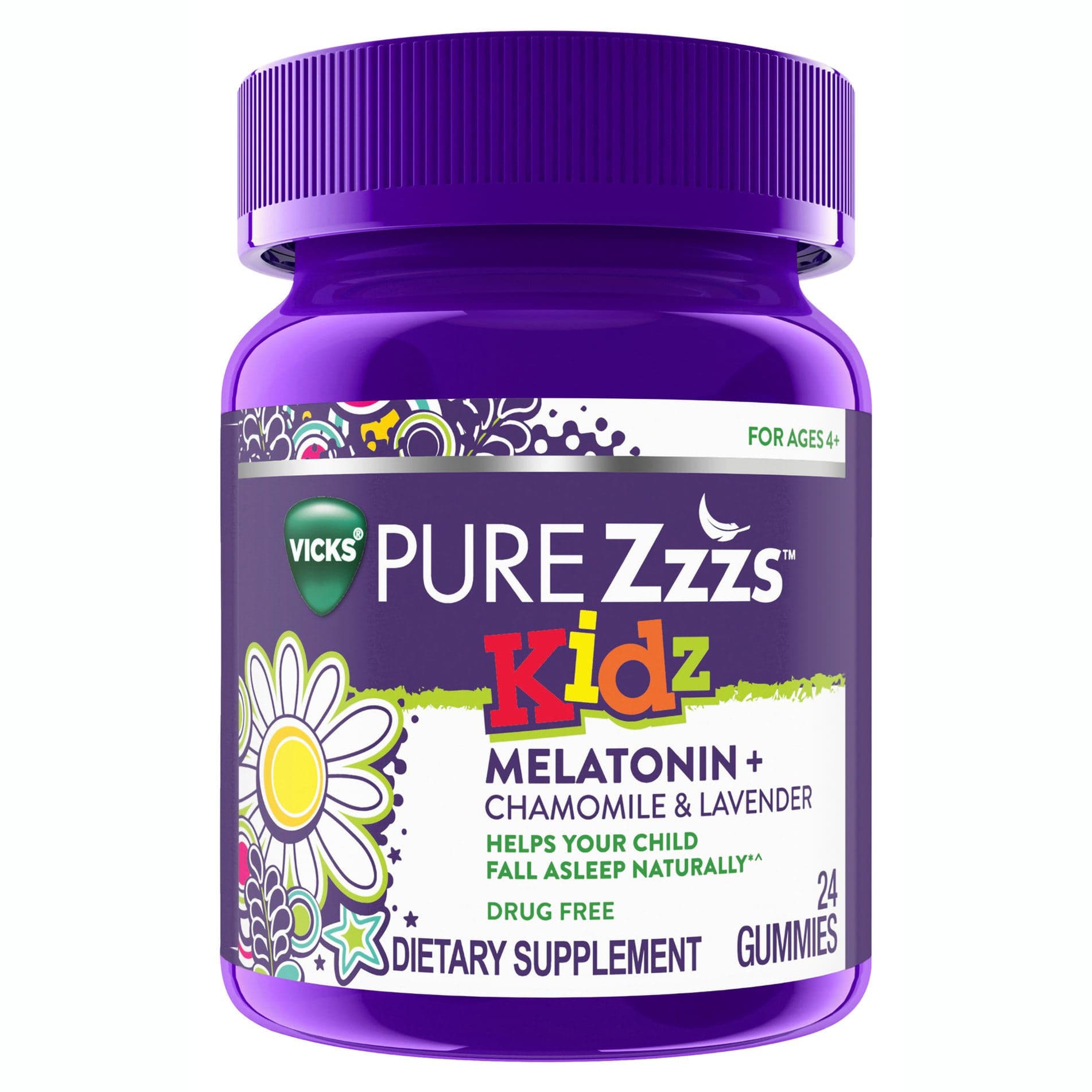 Vicks Pure Zzzs Kidz Gummies, Natural Berry Flavor - Bottle of 24 - Image 1