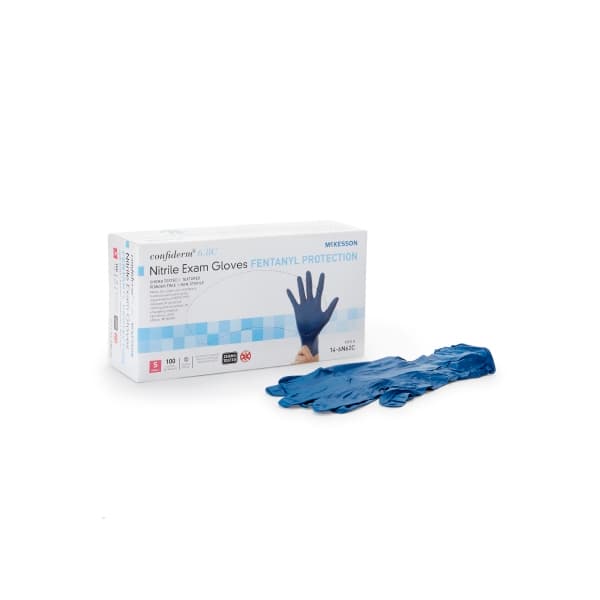 McKesson Confiderm 6.8C Exam Glove Blue Beaded Cuff 6.1 mil to 8.0 mil Range, Small - Case of 1000 - Image 1