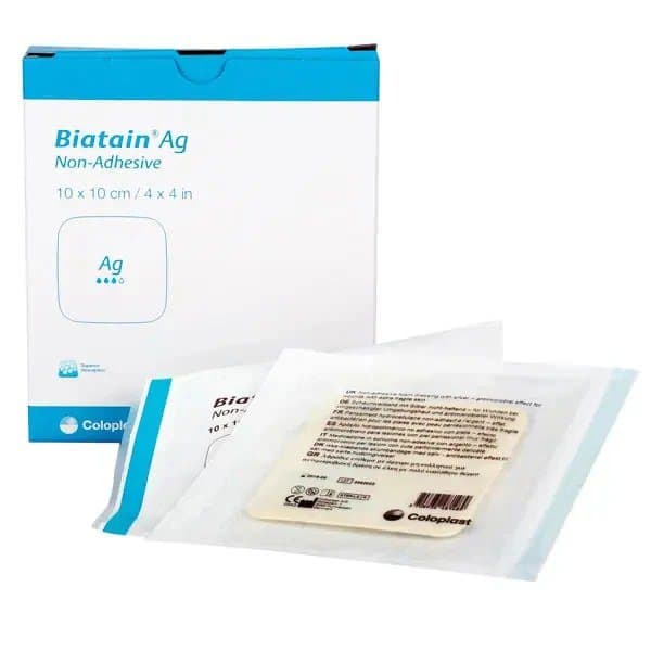 Biatain Ag Non-Adhesive Foam Dressing, Square, 4 x 4" - Box of 5 - Image 1