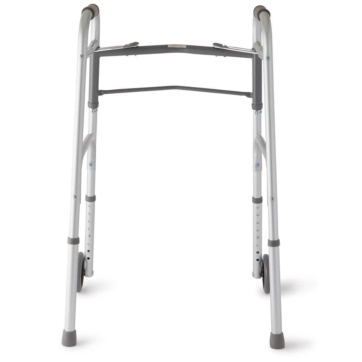 Medline Two-Button Folding Walker with 5" Wheels - Image 5