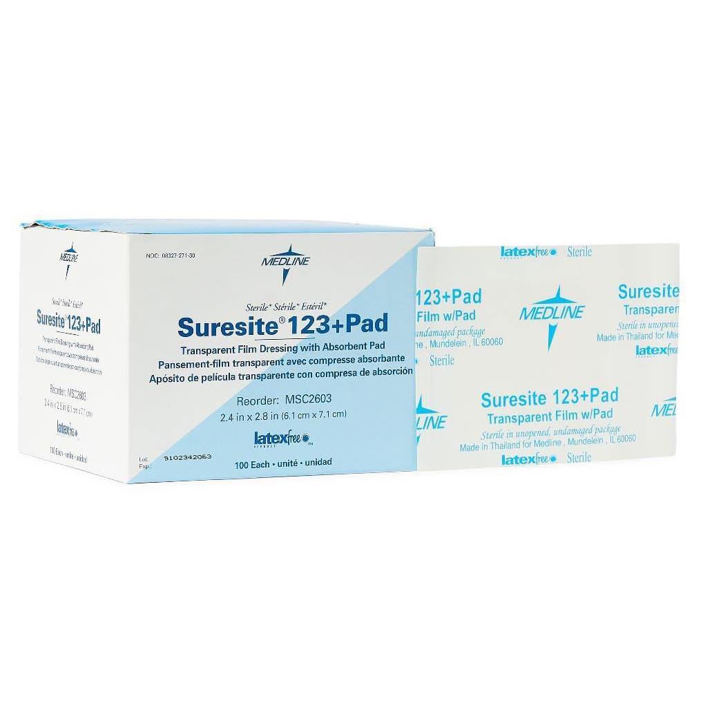 Suresite 123+ Pad Transparent Film Dressing, 2.4 x 2.8 Inch - Case of 400 - Image 1