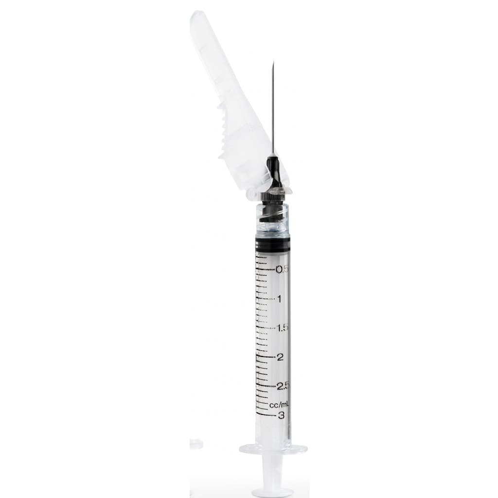 McKesson Prevent Syringe with Hypodermic Needle, Black, 22 Gauge, 1-1/2 Inch - Box of 100 - Image 1