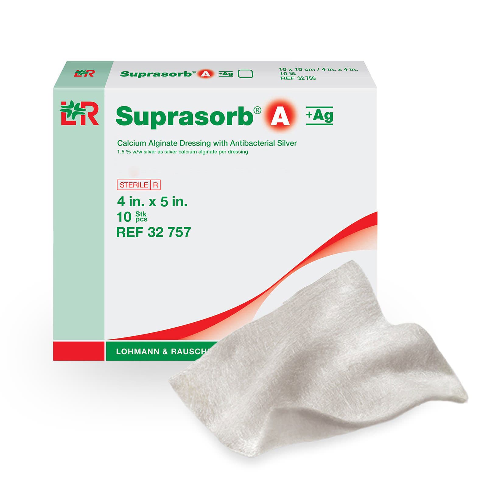 Suprasorb A + Ag Calcium Alginate Dressing, 4 x 5 Inch - Box of 10 - Image 1