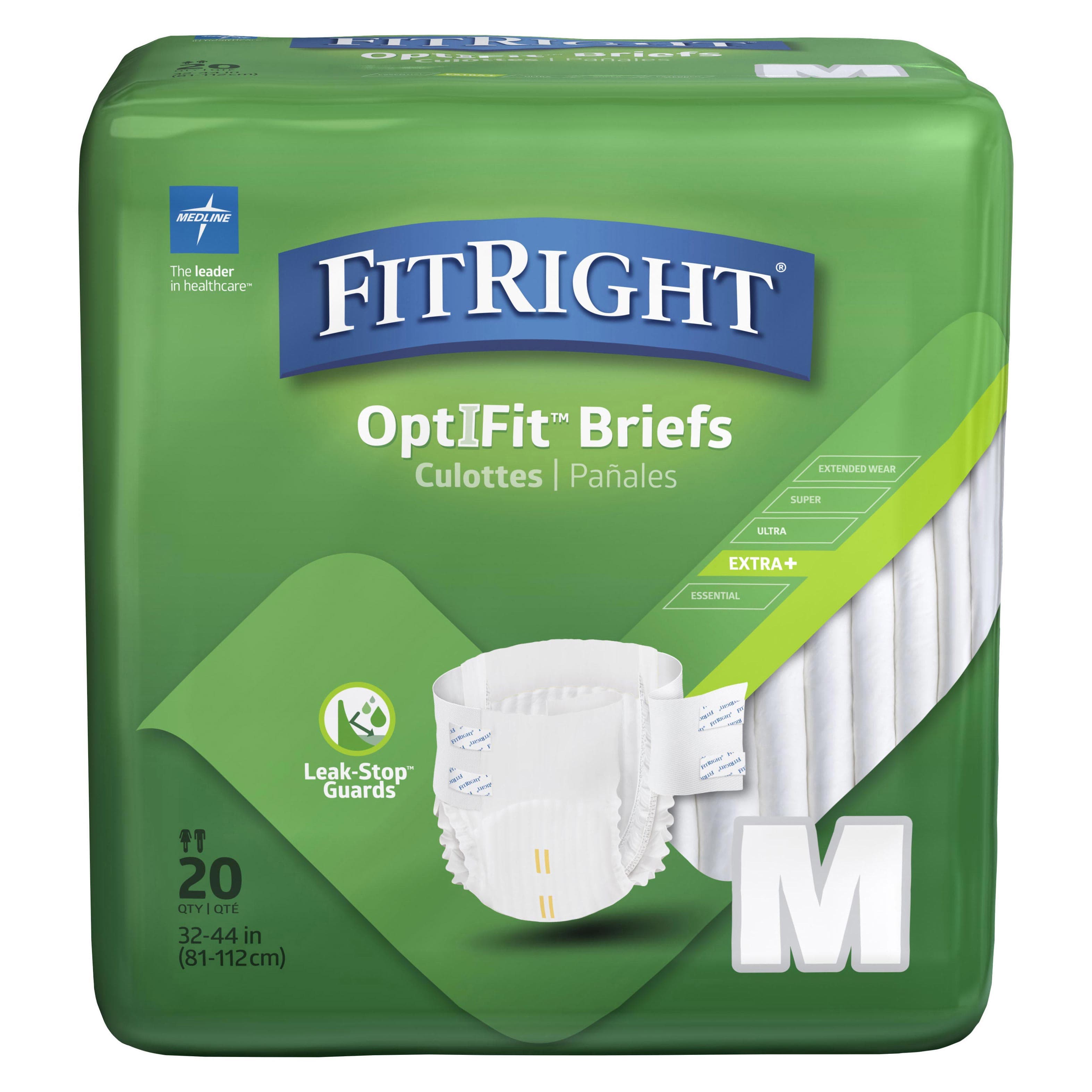 FitRight OptiFit Extra+ Disposable Briefs, Medium - Case of 80 - Image 1