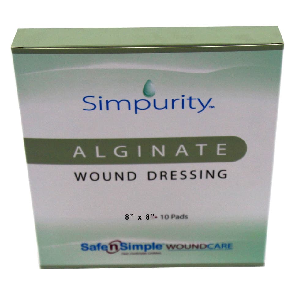 Simpurity Calcium Alginate Wound Dressing, 8 x 8 Inch, Sterile - Box of 10 - Image 1