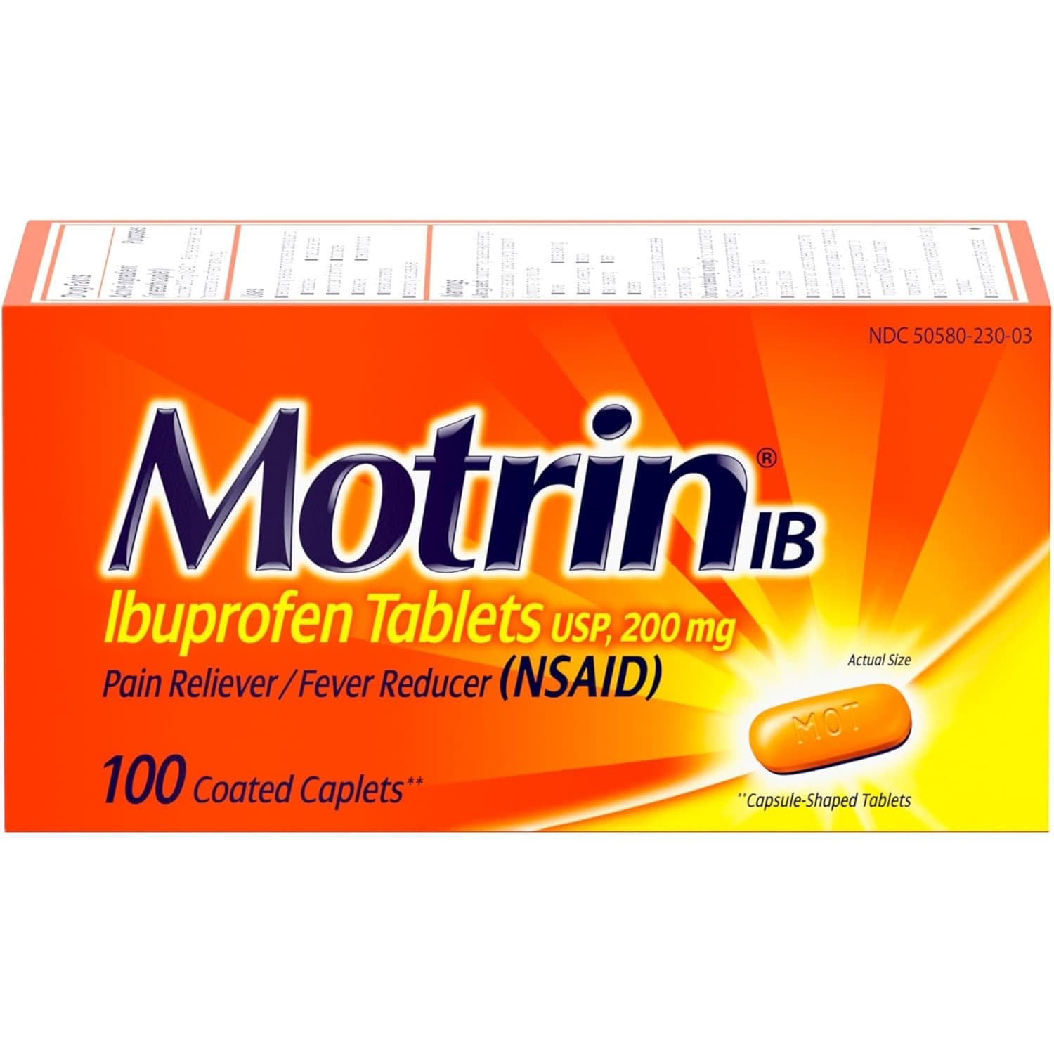 Motrin IB 200 mg Ibuprofen Caplets - Bottle of 100