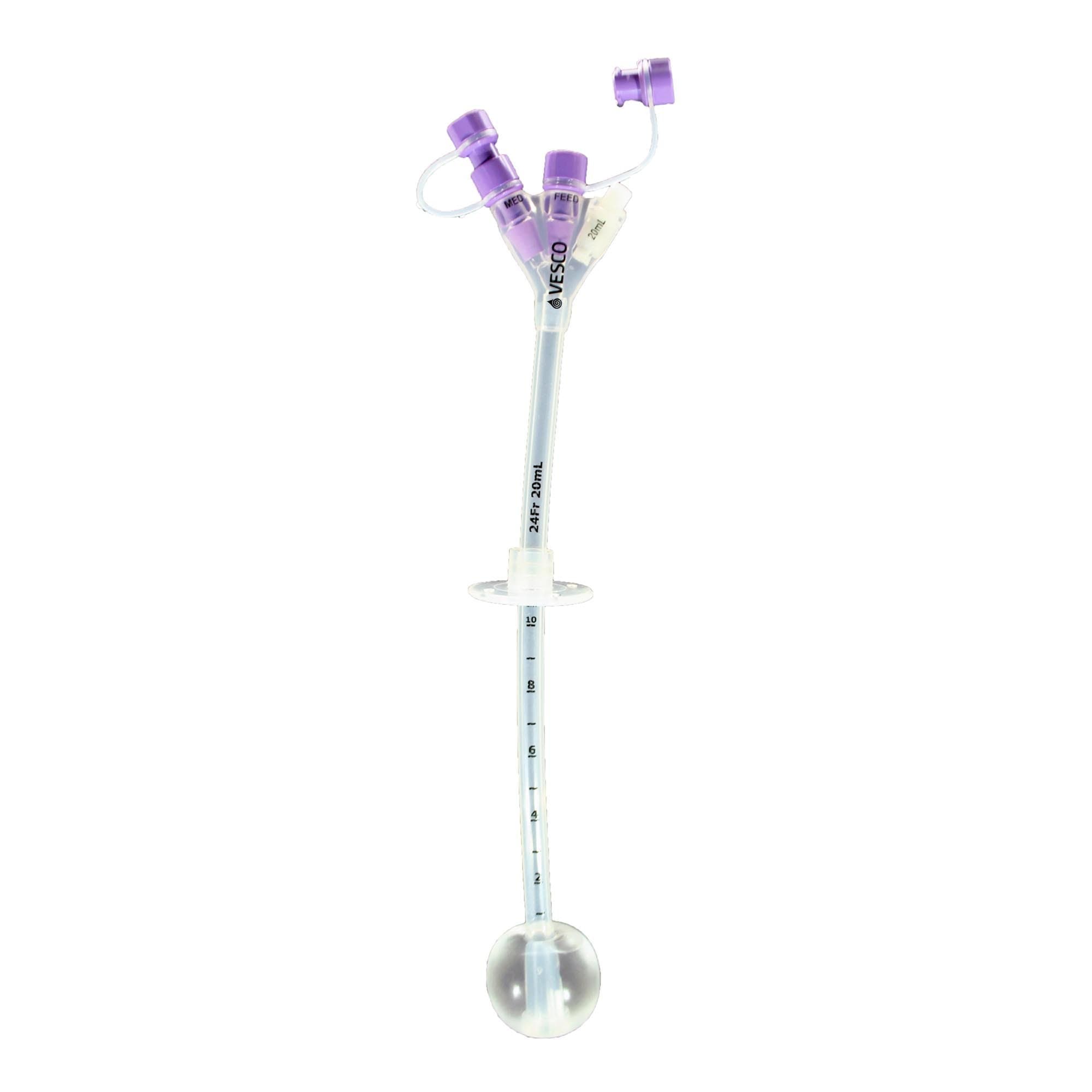 Vesco Silicone Gastrostomy Feeding Tube with Dual ENFit Port, 24 Fr, 20mL - Case of 5 - Image 1