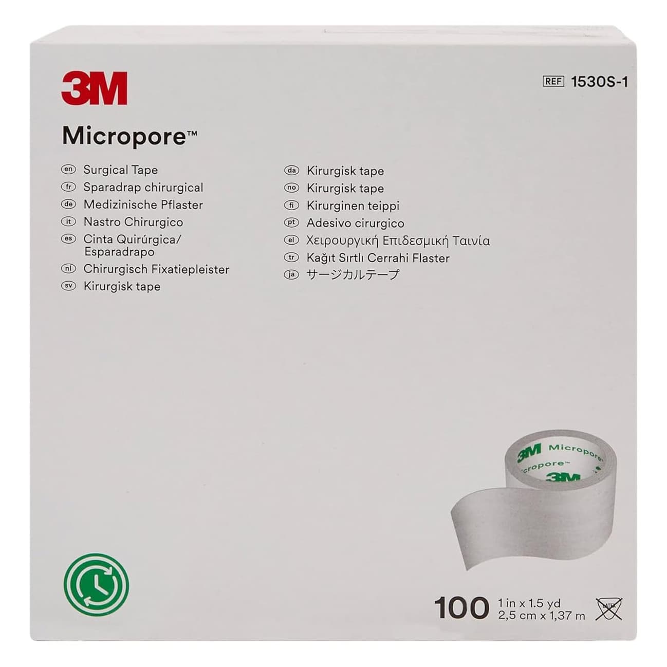3M Micropore Waterproof Skin Friendly Surgical Tape, 1 Inch x 1-1/2 Yards, White - Case of 500 - Image 1