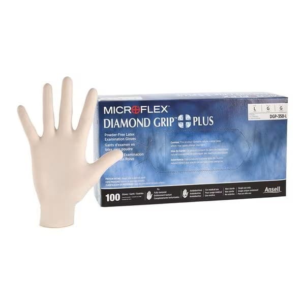 Microflex Medical Diamond Grip Plus Latex Exam Gloves, Large - Box of 100 - Image 1