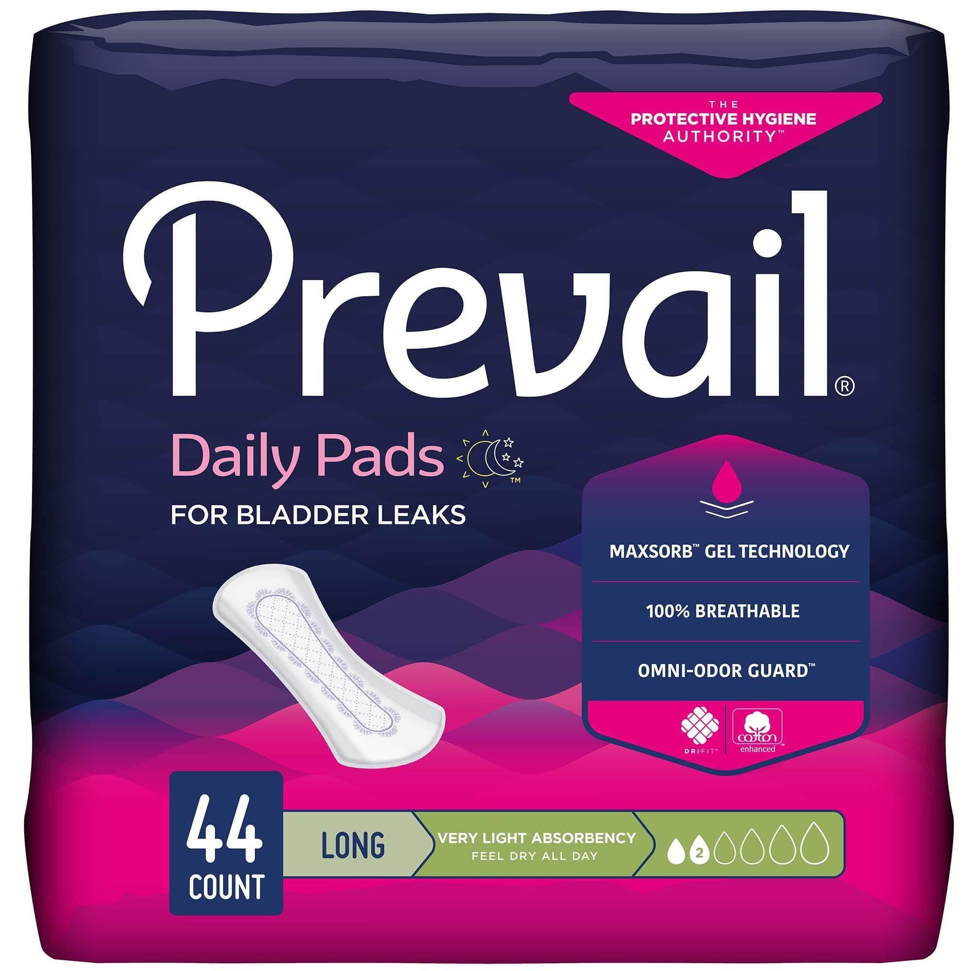 Prevail Daily Pads For Bladder Leaks, Long, Very Light Absorbency - Package of 44 - Image 1