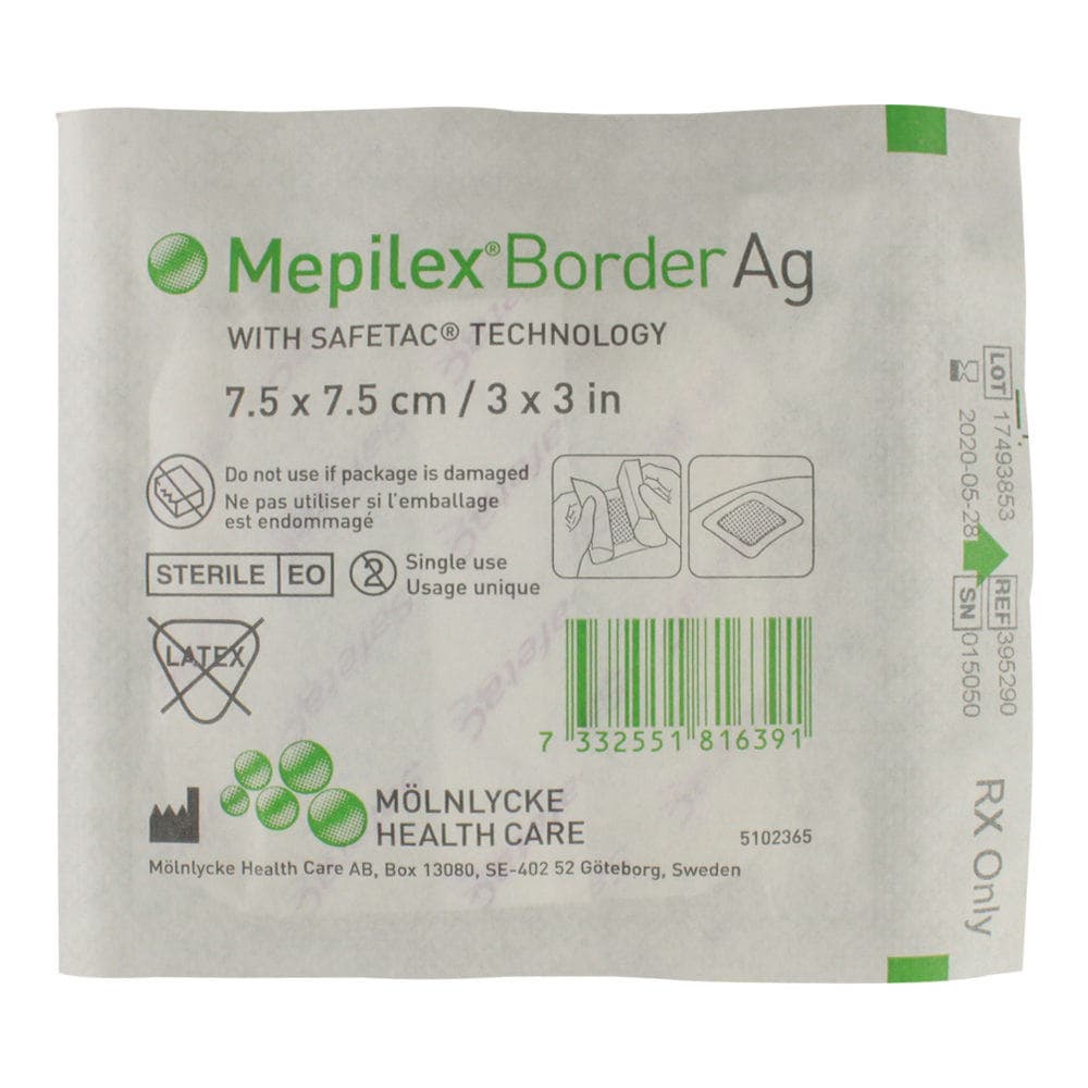 Mepilex Border Ag Antimicrobial Foam Dressing, 3 x 3 Inch - Each - Image 1