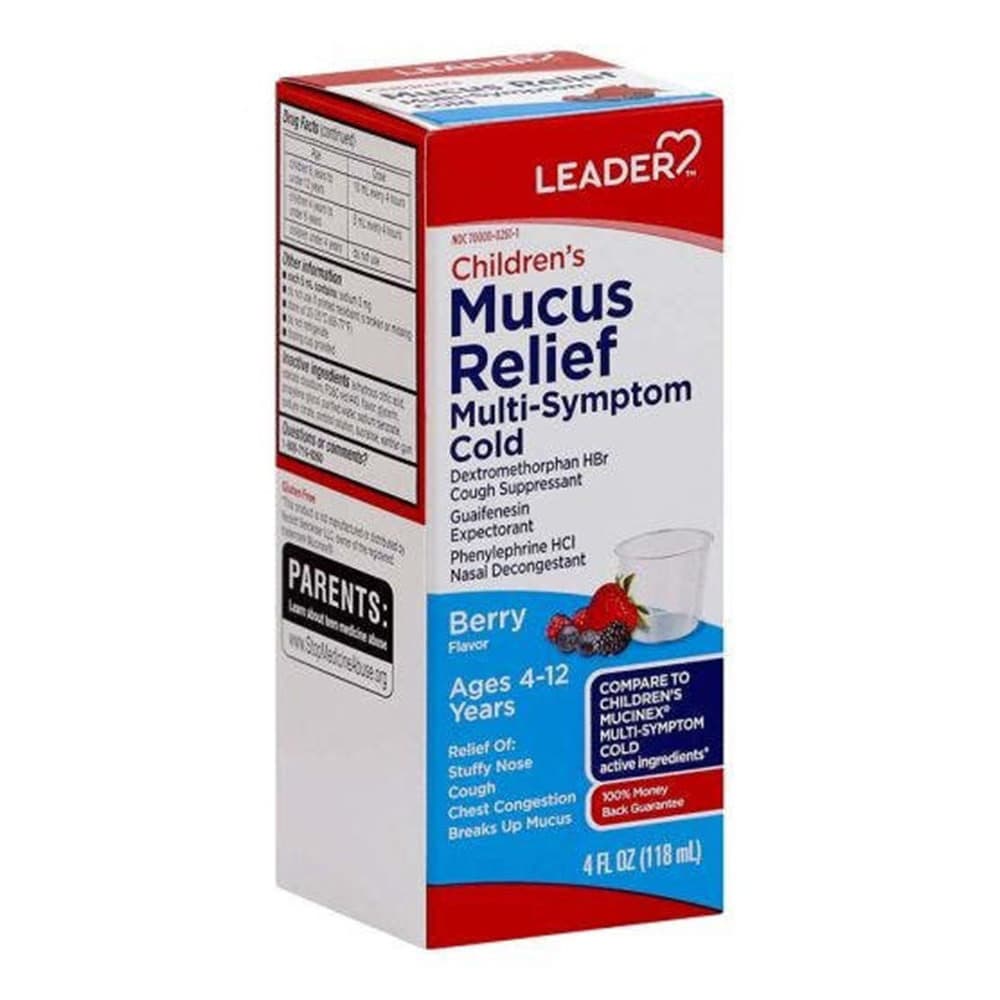 Leader Childrens Liquid Mucus Relief Multi Symptom Cold, 4 Oz - Each - Image 1