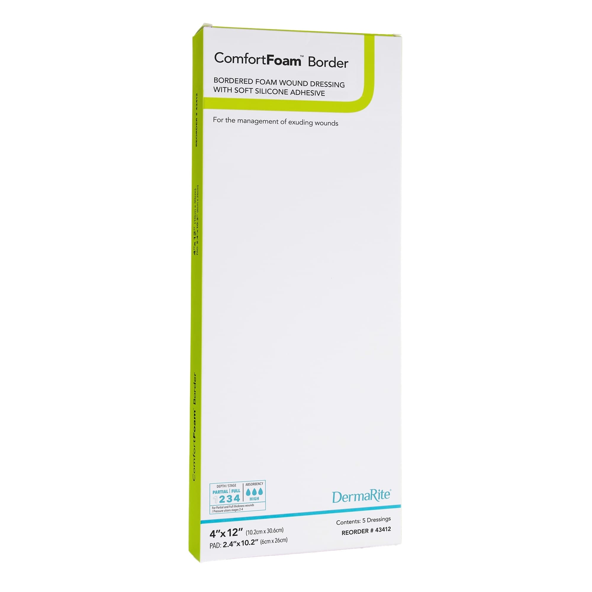 ComfortFoam Border Self-adherent Silicone Foam Dressing with Border, 4 x 12 Inch - Box of 5 - Image 1