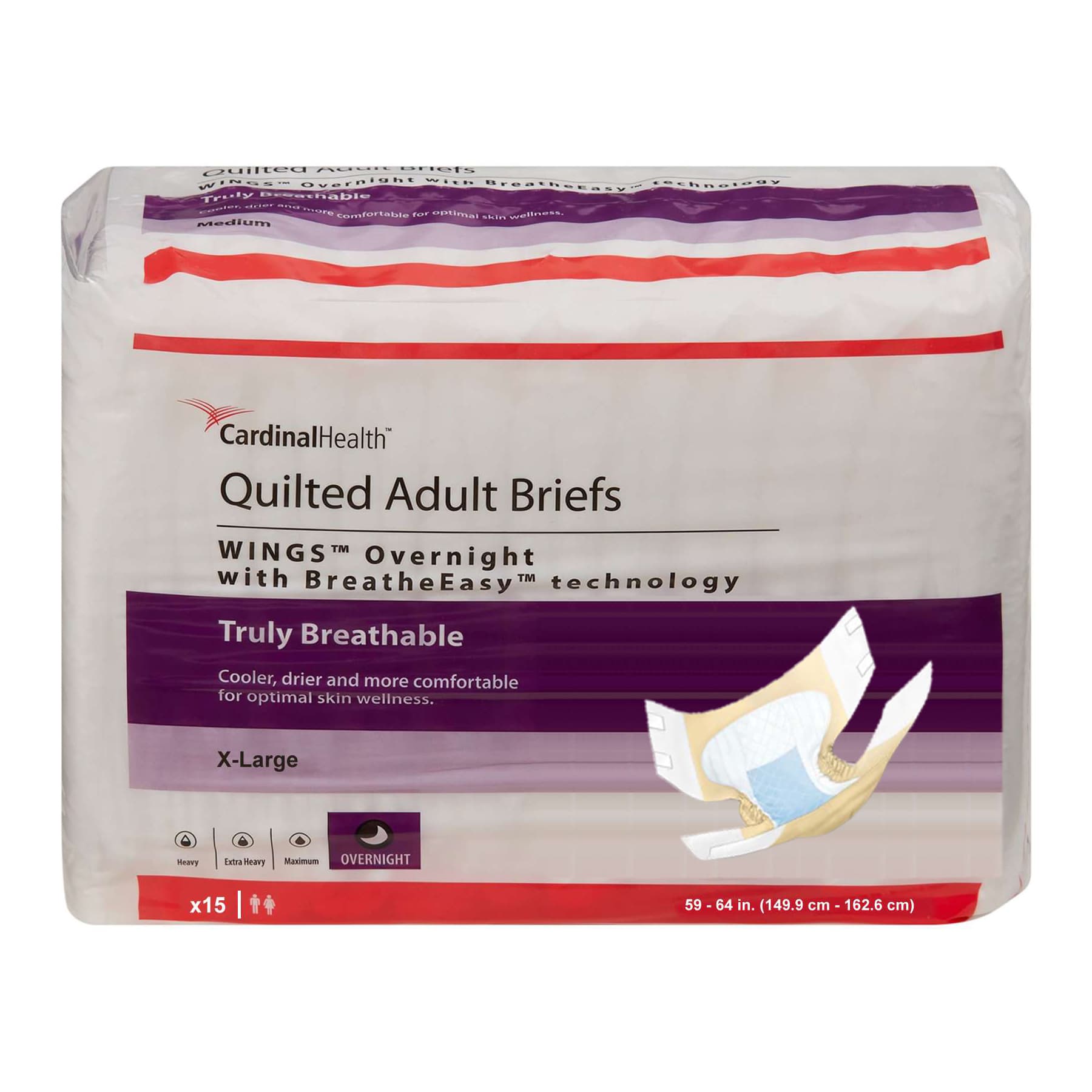 Cardinal Health Wings Overnight Quilted Adult Briefs, X-Large - Package of 15 - Image 1